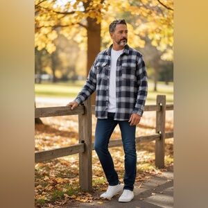 LL Bean Fleece Lined Button Up Jacket Mens XL Plaid W/Pockets